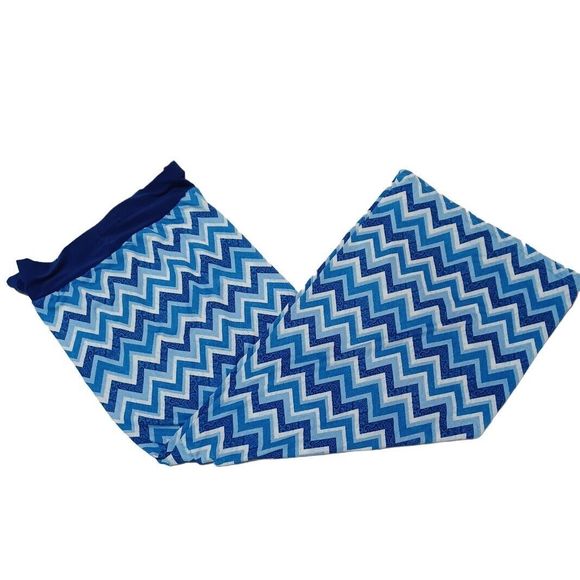 Ashley Blue Petite XL Pull-on Wide Leg Elastic Waist Pants Blue Chevron Print - Picture 3 of 6